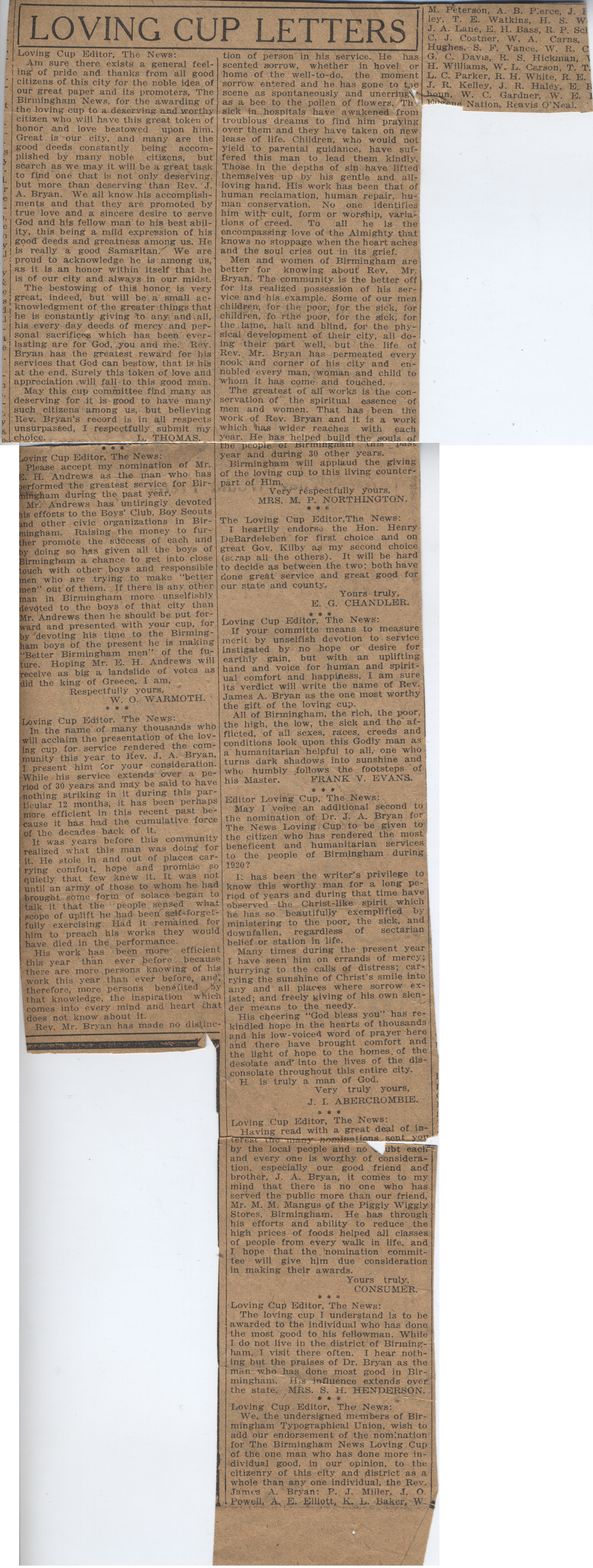 Loving Cup Letters